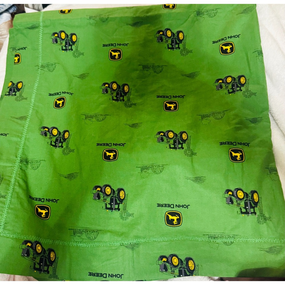Handmade vintage John Deere Green Tractor Baby Blanket White Gauze Lining